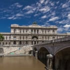Palace of Justice timelapse hyperlapse – courthouse building with Ponte Sant&rsquo; Umberto bridge. Rome, Italy.