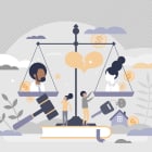 Family law as legal custody and property split in divorce tiny person concept