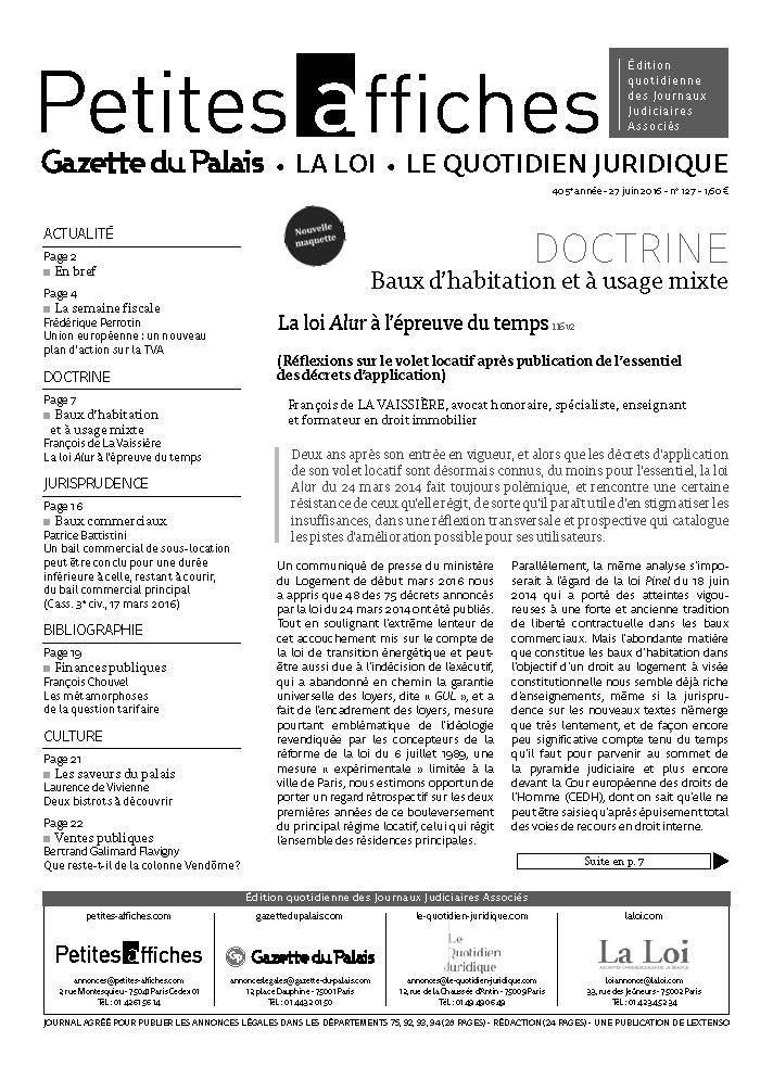 LPA 27 Juin. 2016, n° 116y7, p.16