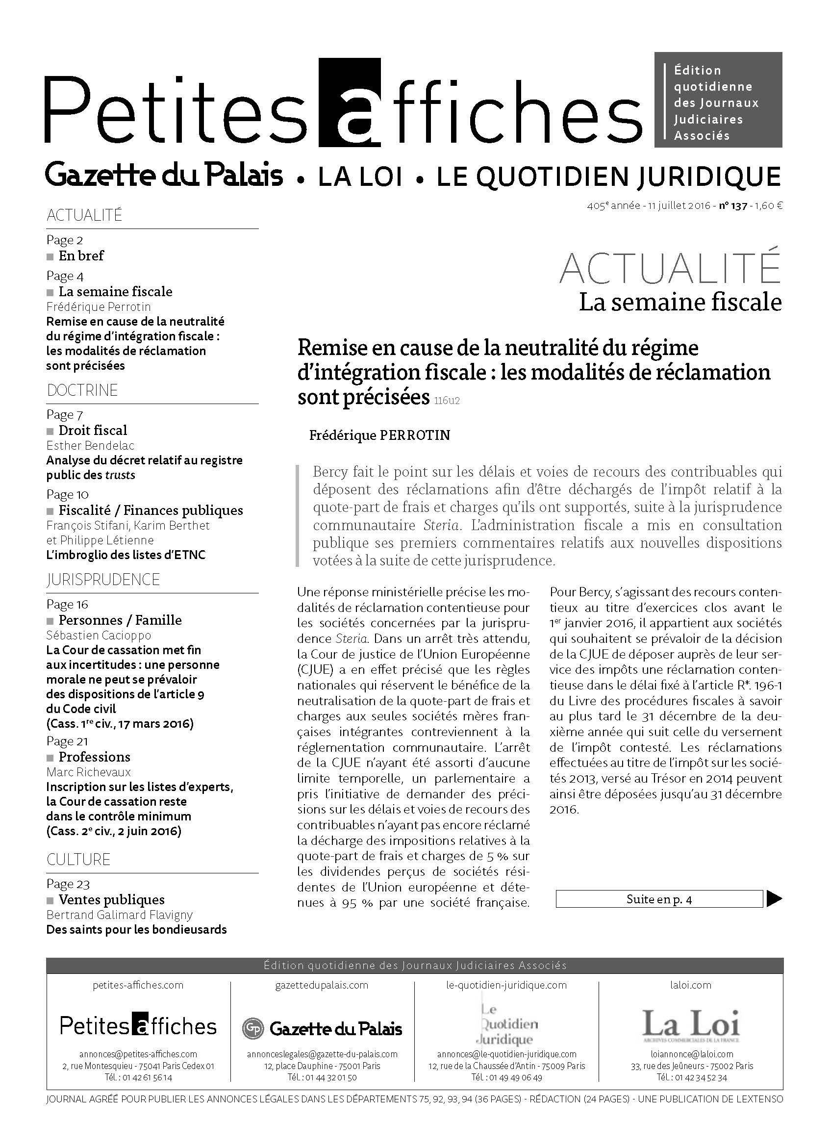 LPA 11 Juil. 2016, n° 118p2, p.21