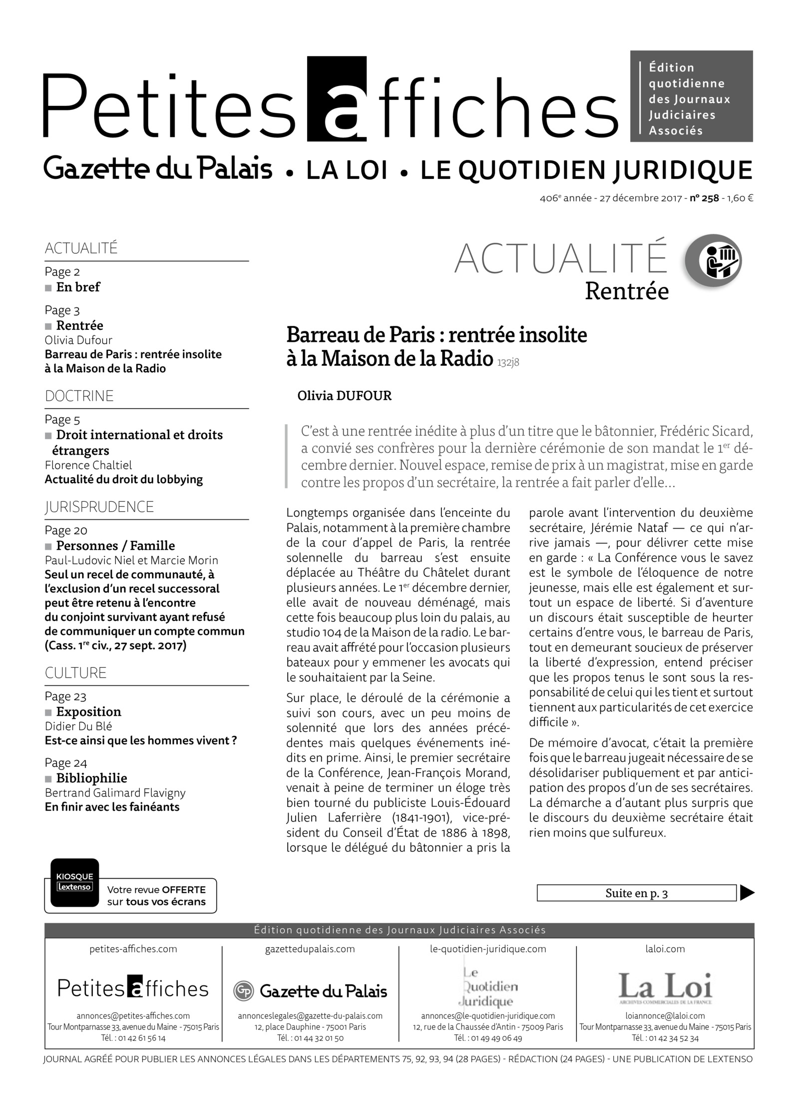 LPA 27 Déc. 2017, n° 131n2, p.20