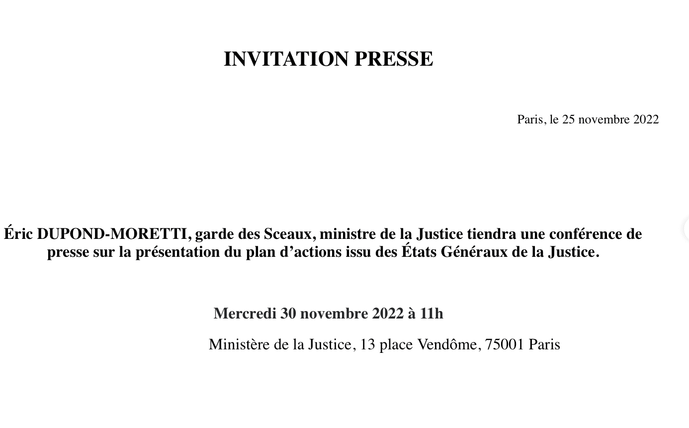 FLASH : La Chancellerie reporte la présentation du plan d'action issu des État généraux