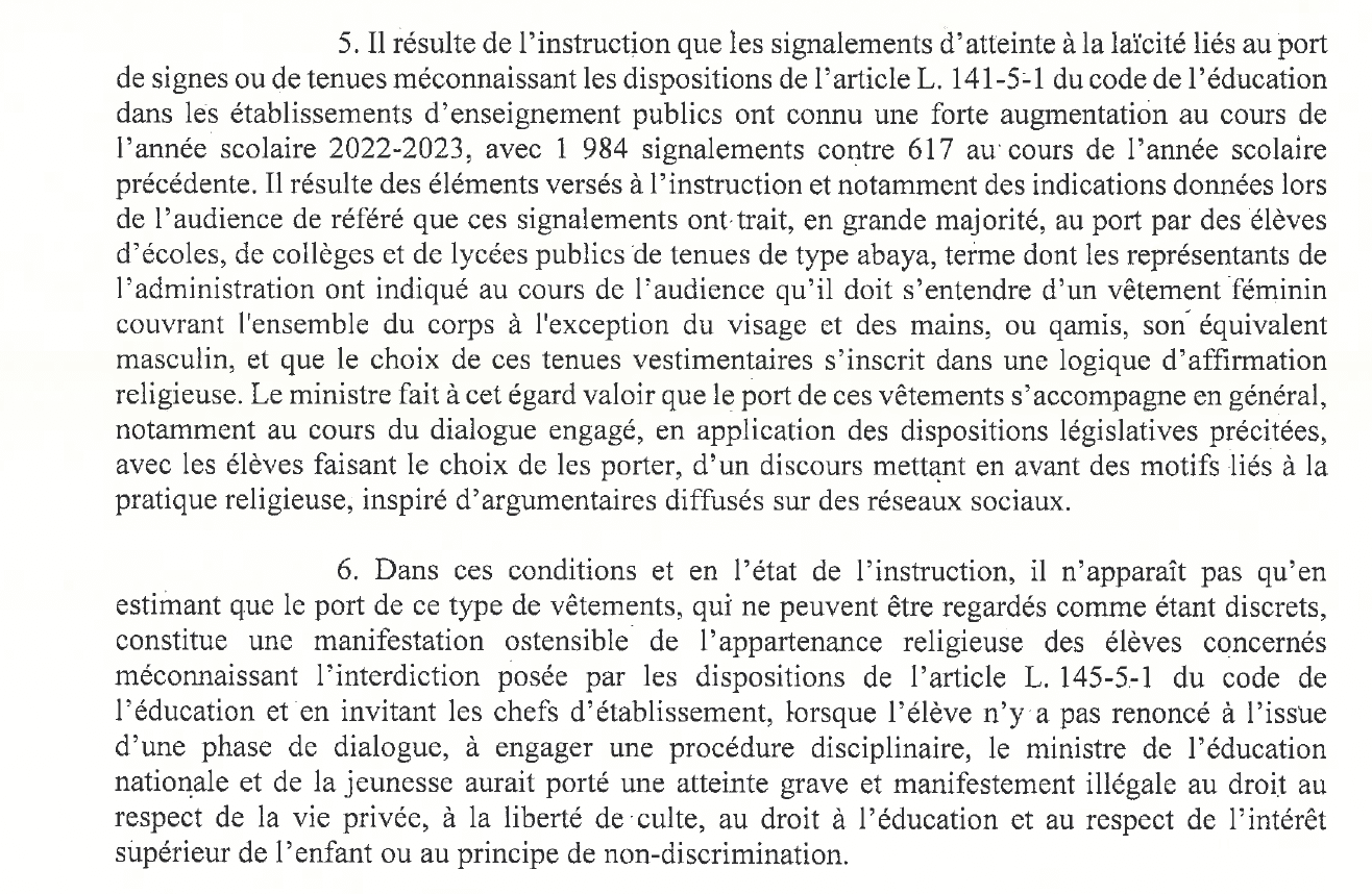 FLASH : Le conseil d'Etat rejette le recours contre l'interdiction de l'abaya à l'école